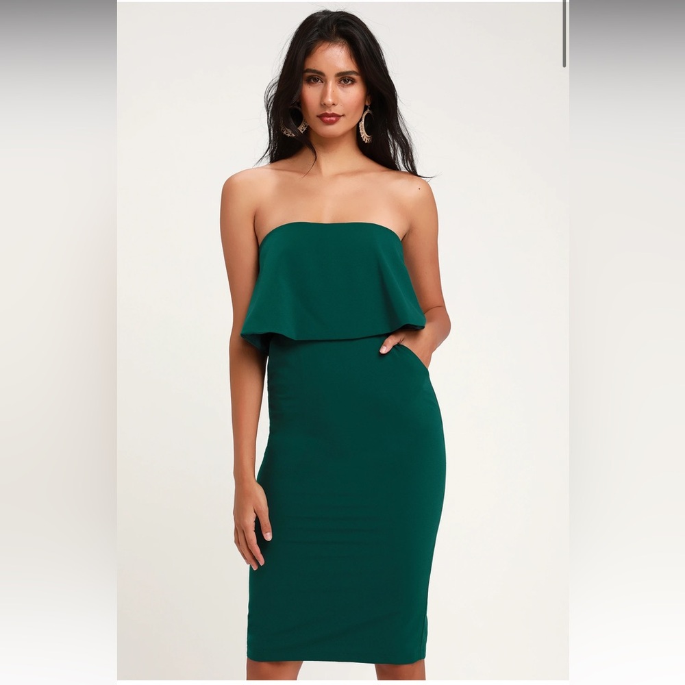 Lots of Love Emerald Green Strapless Midi Dress